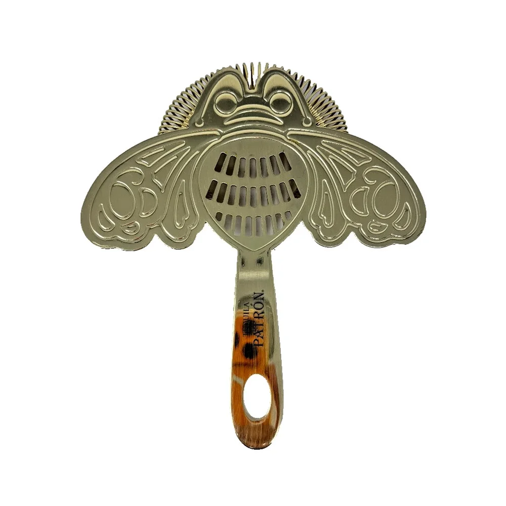 Patrón Tequila Bee Hawthorne Cocktail Strainer Gold Tone 6.25in GUC